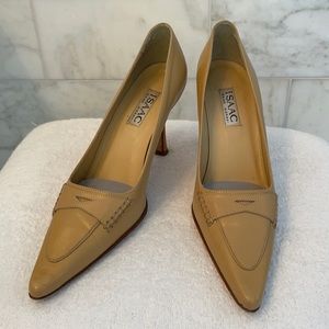 Designer camel colored leather heels